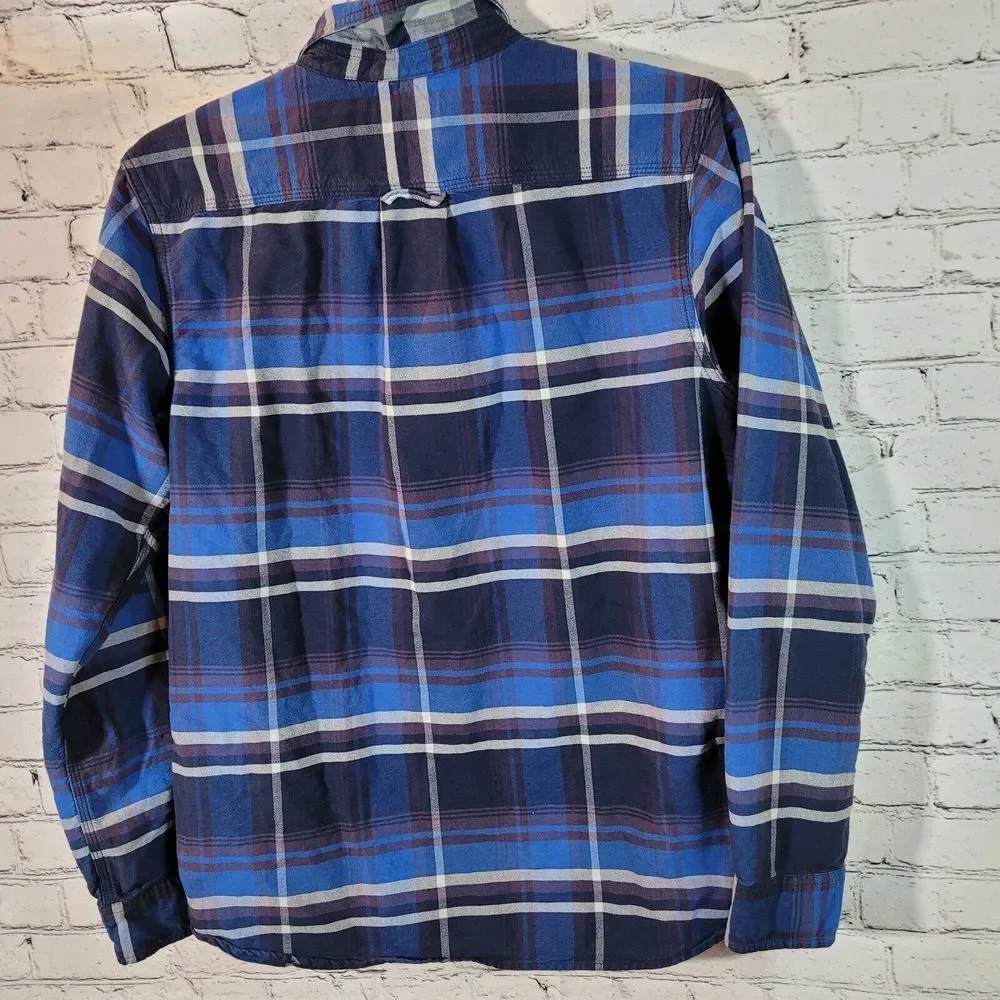 The North Face Flannel Shirt Mens Large Blue Purple Plaid Excllnt Button Up CB43